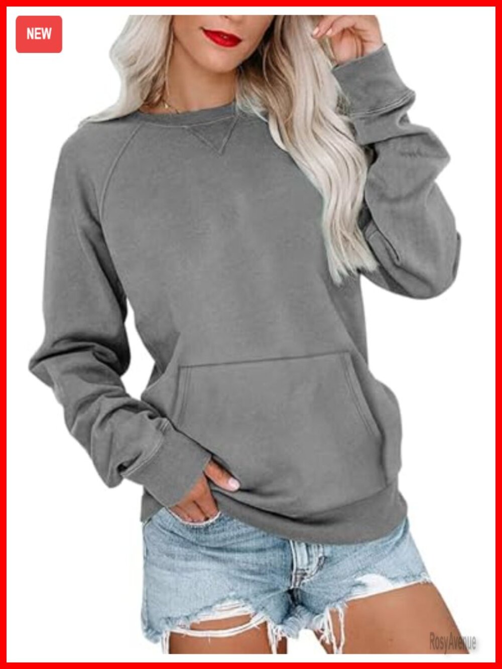 Crewneck Sweatshirt Kangaroo Pocket Lightweight Pullover Women's